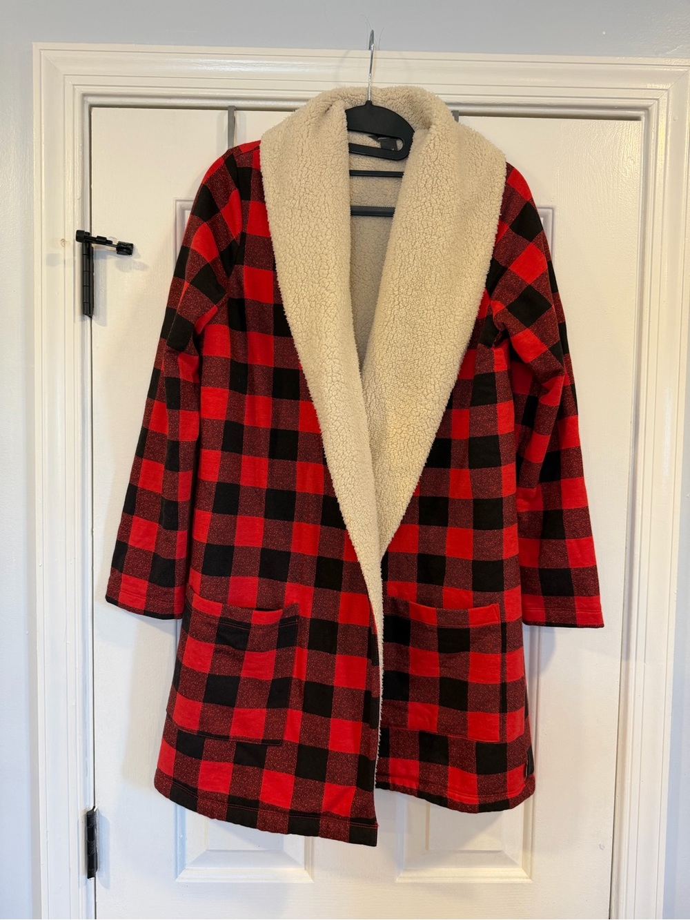Eddie Bauer Red & Black Buffalo Plaid Sherpa Coat